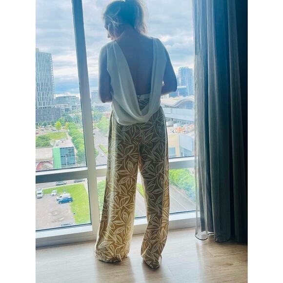 TOCCIN X RTR Brown Tan Floral Printed Wide-Leg Linen Blend Classic Trousers 6 - Picture 15 of 15